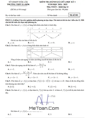 Đề giữa học kỳ 1 Toán 12 năm 2024 - 2025 trường THPT Ea Rốk - Đắk Lắk