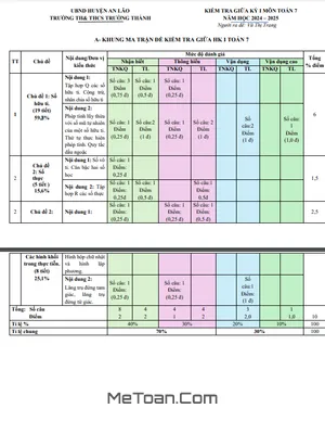 Đề Thi Giữa Kỳ 1 Toán 7 Năm 2024 - 2025 Trường TH&THCS Trường Thành - Hải Phòng