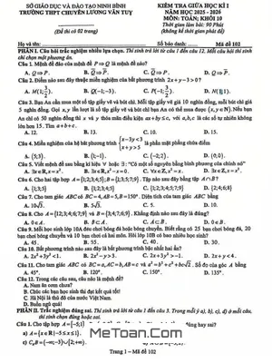 Đề Thi Giữa Kì 1 Toán 10 Năm 2025 - 2026 Trường Chuyên Lương Văn Tụy (Có Đáp Án)