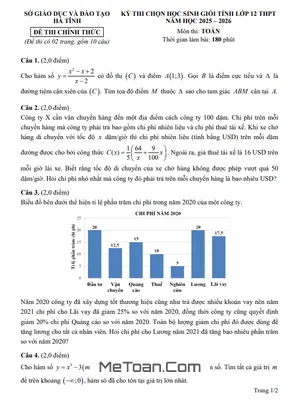 Đề Chọn Học Sinh Giỏi Tỉnh Toán 12 Năm Học 2025 – 2026 Sở GD&ĐT Hà Tĩnh