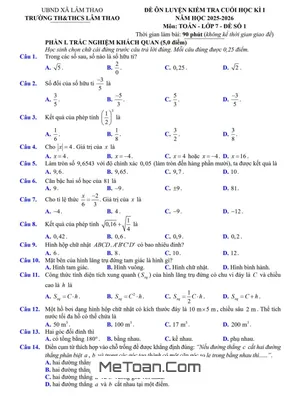 Đề Ôn Luyện Cuối Học Kỳ 1 Toán 7 Năm 2025 – 2026 Trường TH&THCS Lâm Thao – Bắc Ninh