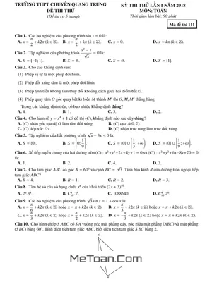 Đề thi thử Toán 11 lần 1 năm 2018 trường THPT chuyên Quang Trung – Bình Phước