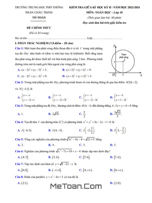 Đề Thi Giữa Kì 2 Môn Toán Lớp 10 Năm 2023 - 2024 Trường THPT Phan Châu Trinh - Đà Nẵng