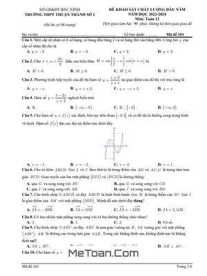 Đề khảo sát Toán 12 đầu năm 2023 – 2024 trường THPT Thuận Thành 1 – Bắc Ninh