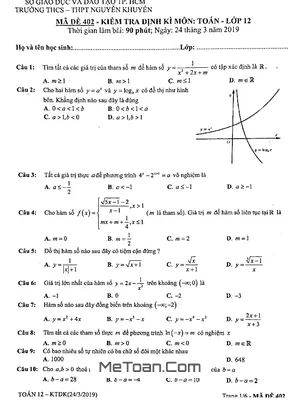 Đề kiểm tra định kỳ Toán 12 năm 2019 trường Nguyễn Khuyến – TP HCM (24/03/2019)
