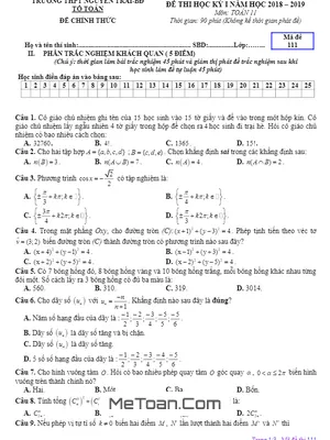 Đề thi học kỳ 1 Toán 11 năm học 2018 – 2019 trường THPT Nguyễn Trãi – Hà Nội