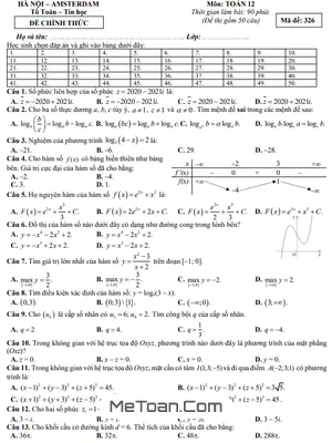 Đề thi học kỳ 2 Toán 12 năm 2020 - 2021 trường chuyên Hà Nội - Amsterdam