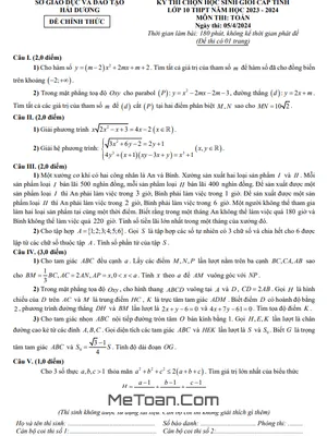 Đề thi chọn học sinh giỏi cấp tỉnh môn Toán lớp 10 năm 2023 - 2024 Sở GD&ĐT Hải Dương