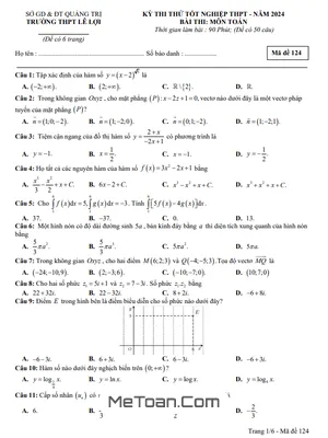Đề thi thử THPT Quốc gia 2024 môn Toán trường THPT Lê Lợi – Quảng Trị