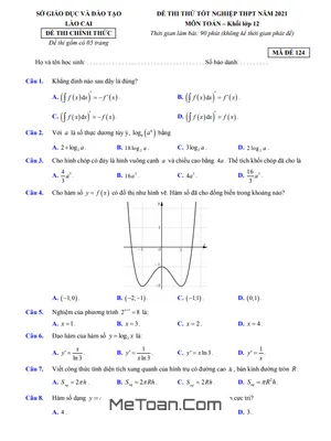 Đáp án đề thi thử tốt nghiệp THPT 2021 môn Toán sở GD&ĐT Lào Cai