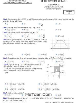 Đề thi thử Toán THPT QG 2019 lần 4 trường Nguyễn Viết Xuân – Vĩnh Phúc có đáp án