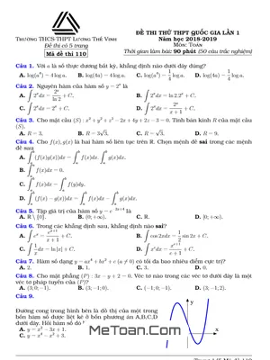 Đề thi thử Toán THPT Quốc gia 2019 lần 1 trường Lương Thế Vinh – Hà Nội