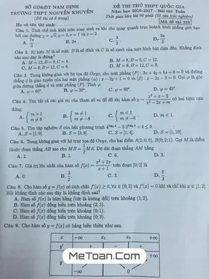 Đề thi thử THPT Quốc gia môn Toán 2017 trường THPT Nguyễn Khuyến – Nam Định