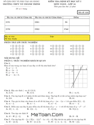 Đề kiểm tra định kỳ học kỳ 1 môn Toán 10 trường THPT Võ Thành Trinh – An Giang (Có đáp án)