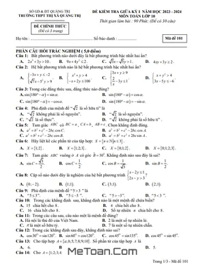 Đề Thi Giữa Kỳ 1 Toán 10 Năm 2023 - 2024 Trường THPT Thị Xã Quảng Trị