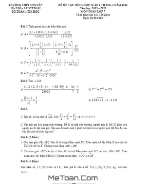 Đề Ôn Tập Toán 7 Tháng 03 Năm 2020 Trường THPT Chuyên Hà Nội – Amsterdam