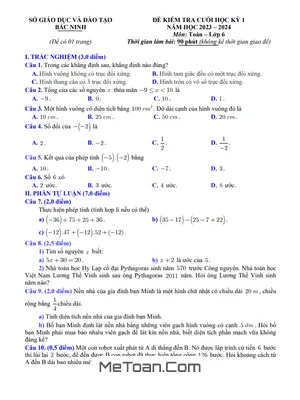Đề thi học kì 1 Toán lớp 6 năm 2023 - 2024 sở GD&ĐT Bắc Ninh