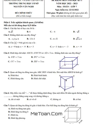 Đề Thi Cuối Học Kỳ 1 Toán 7 Năm 2022 - 2023 Trường THCS Nguyễn Văn Nghi - TP HCM