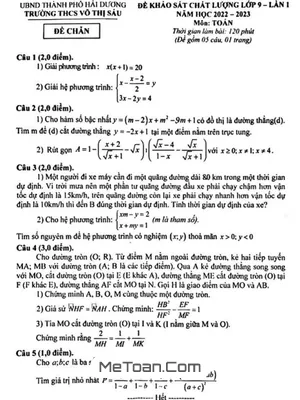 Đề khảo sát Toán 9 lần 1 năm 2022 - 2023 trường THCS Võ Thị Sáu - Hải Dương