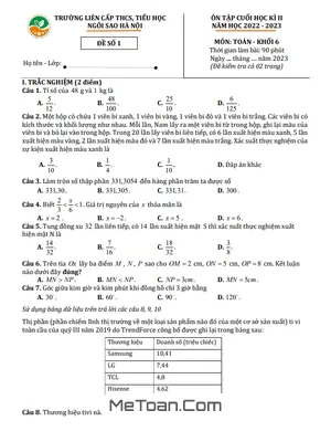 Đề Ôn Tập Cuối Kì 2 Toán 6 Năm 2022 - 2023 Trường TH & THCS Ngôi Sao Hà Nội