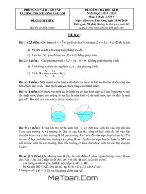 Đề thi HK2 Toán 9 năm 2019 - 2020 trường THCS Thông Tây Hội - TP HCM