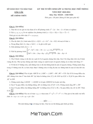 Đề thi Tuyển sinh Lớp 10 Môn Toán (Chuyên) Năm 2023 - 2024 Sở GD&ĐT Đắk Lắk