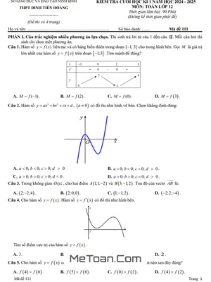 Đề thi cuối kì 1 Toán 12 năm 2024 - 2025 trường THPT Đinh Tiên Hoàng - Ninh Bình