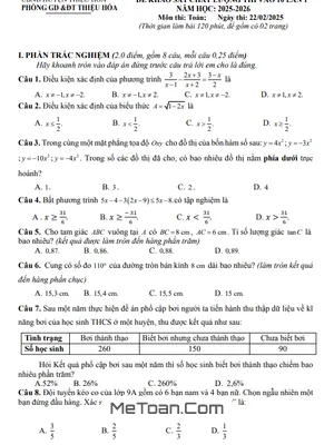 Đề KSCL Toán vào 10 lần 1 năm 2025 - 2026 phòng GD&ĐT Thiệu Hóa - Thanh Hóa
