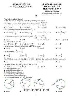 Đề thi học kỳ 1 Toán 9 năm 2024 – 2025 trường THCS Đồng Khởi, TP.HCM (Kèm Đáp Án)
