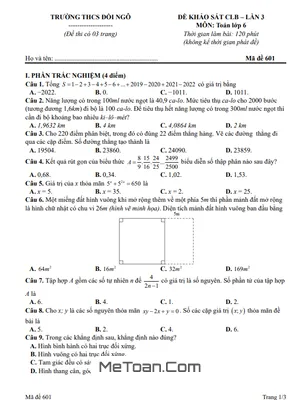 Đề Khảo Sát CLB Toán 6 Lần 3 Năm Học 2025 – 2026 Trường THCS Đồi Ngô – Bắc Ninh