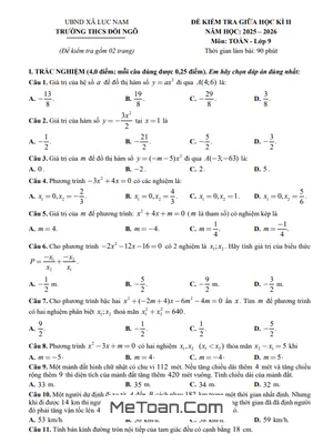 Đề Thi Giữa Học Kỳ 2 Toán 9 Năm 2025-2026 Trường THCS Đồi Ngô, Bắc Ninh: Tài liệu Ôn Tập Chất Lượng