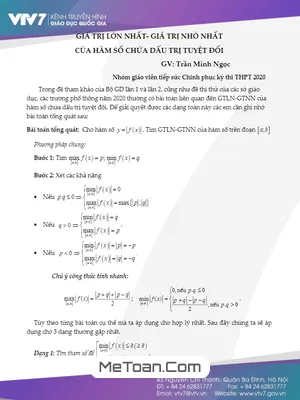 Giá Trị Lớn Nhất Và Giá Trị Nhỏ Nhất Của Hàm Số Chứa Dấu Trị Tuyệt Đối - Trần Minh Ngọc