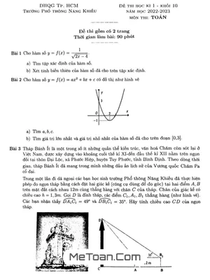 Đề thi học kì 1 Toán 10 năm 2022 – 2023 trường Phổ thông Năng khiếu – TP HCM