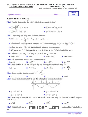 Đề thi HK1 Toán 12 năm 2019 - 2020 trường THPT Lê Quý Đôn - TP HCM