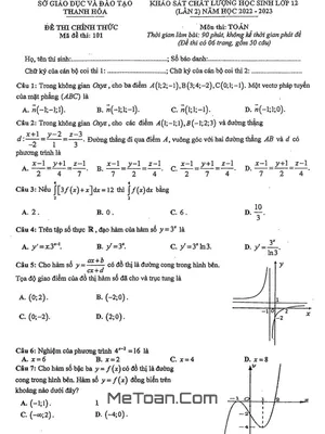 Đề khảo sát chất lượng Toán 12 lần 2 năm 2022 - 2023 Sở GD&ĐT Thanh Hóa