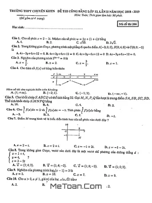 Đề thi công bằng Toán 12 lần 2 năm 2018 - 2019 trường chuyên KHTN - Hà Nội