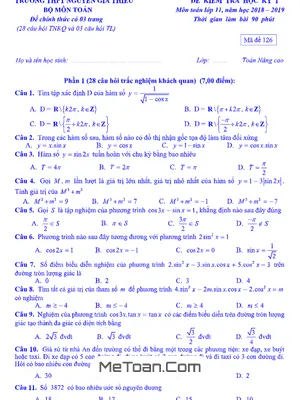 Đề kiểm tra học kỳ 1 Toán 11 năm 2018 - 2019 trường Nguyễn Gia Thiều - Hà Nội