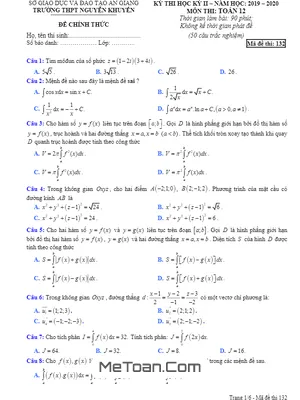 Đề thi học kỳ 2 Toán 12 năm 2019 - 2020 trường THPT Nguyễn Khuyến - An Giang