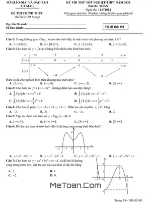 Đề thi thử tốt nghiệp THPT năm 2024 môn Toán sở GD&ĐT Cà Mau