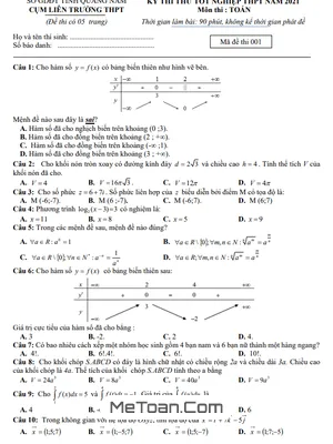 Đề thi thử tốt nghiệp THPT 2021 môn Toán cụm liên trường THPT – Quảng Nam