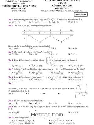 Đề Thi Thử Toán THPT Quốc Gia 2019 Trường Lê Hồng Phong – Thanh Hóa Lần 4