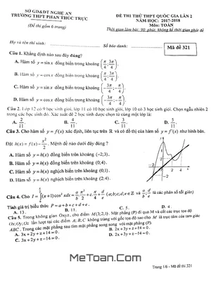 Đề Thi Thử Toán THPT Quốc Gia 2018 Trường Phan Thúc Trực - Nghệ An Lần 2
