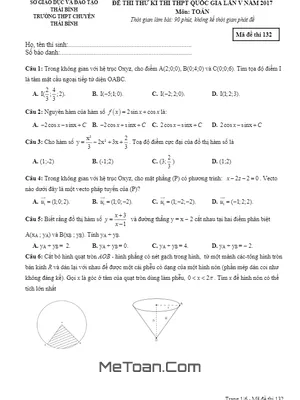 Đề thi thử THPT Quốc gia 2017 môn Toán trường THPT chuyên Thái Bình lần 5 có đáp án