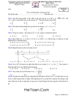Đề kiểm tra chất lượng môn Toán lớp 10 trường THPT Quảng Xương 1 – Thanh Hóa