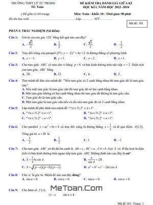 Đề Thi Giữa Học Kì 1 Toán 10 Năm 2023 - 2024 Trường THPT Lý Tự Trọng - Khánh Hòa