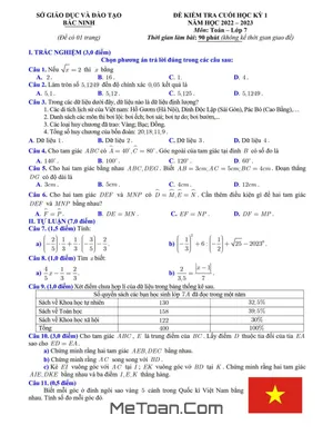 Đề thi học kì 1 môn Toán lớp 7 năm 2022 - 2023 Sở GD&ĐT Bắc Ninh