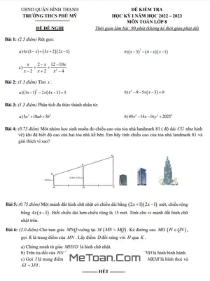 Đề Nghị Kiểm Tra Cuối Kỳ 1 Toán 8 Năm 2022 - 2023 Trường THCS Phú Mỹ - TP HCM