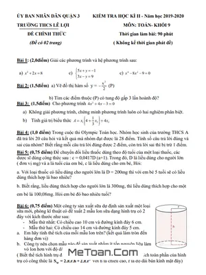 Đề thi HK2 Toán 9 năm 2019 – 2020 trường THCS Lê Lợi – TP HCM