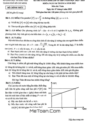 Đề thi tuyển sinh lớp 10 môn Toán năm 2023 - 2024 Sở GD&ĐT TP Hồ Chí Minh