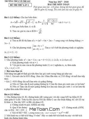 Đề thi thử Toán vào lớp 10 trường THCS Võ Thị Sáu - Hải Phòng năm 2017 - 2018 (Lần 1) có lời giải